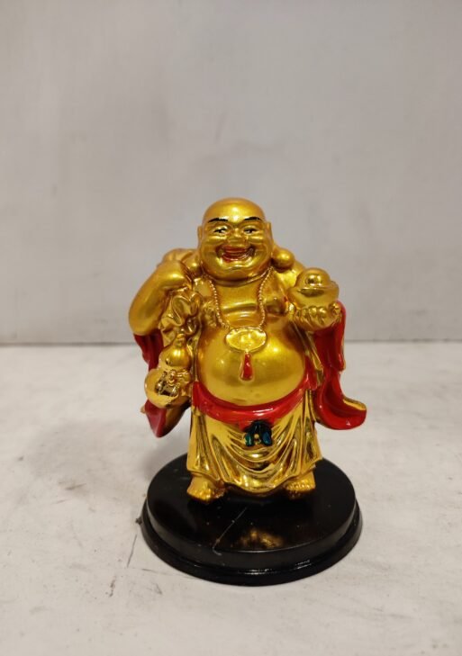 Feng-shui Golden Laughing Buddha with sack/Happy man statue for prosperity