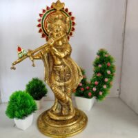 Metal Krishna idol/  Krishnan statue Golden plated 45 cm