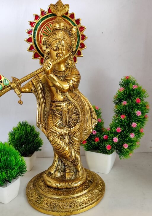 Metal Krishna idol/ Krishnan statue Golden plated 45 cm