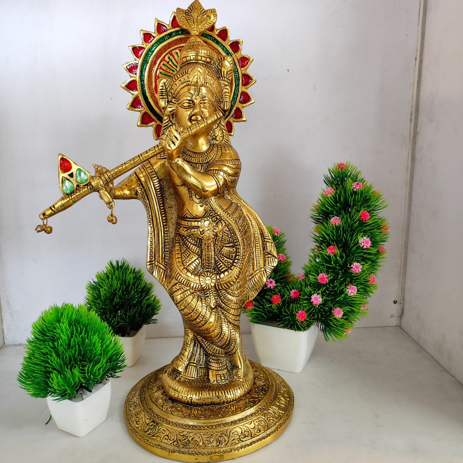 Metal Krishna idol/ Krishnan statue Golden plated 45 cm