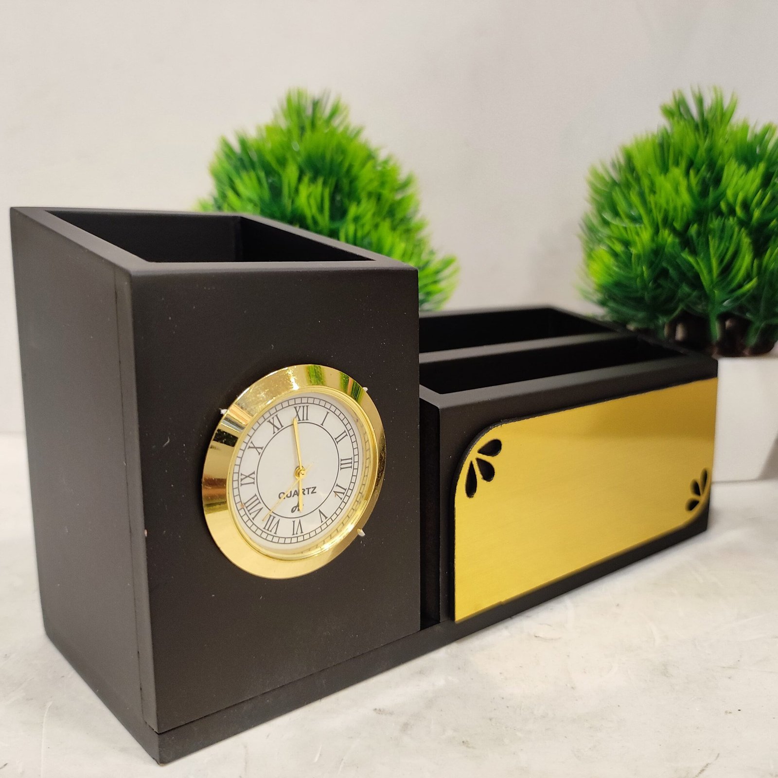Premium Pen Card Holder/ Pen Holder with clock 17 cm (J-608) - Image 1