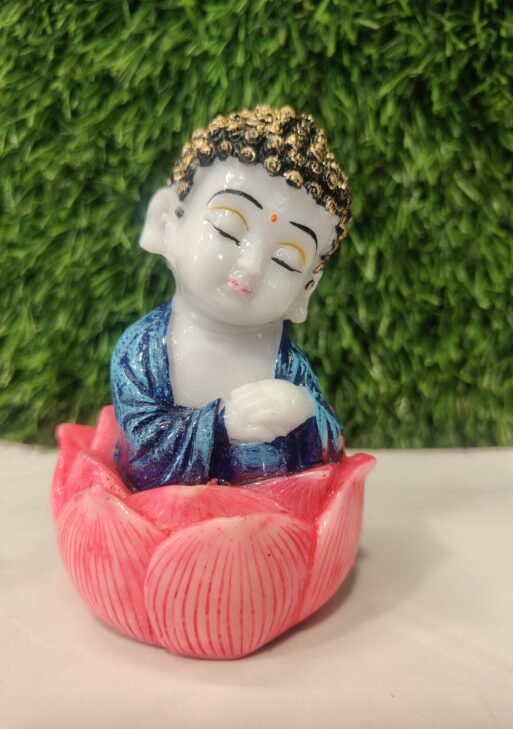 Meditating Little Monk Sitting on Lotus – Polymarble Figurine