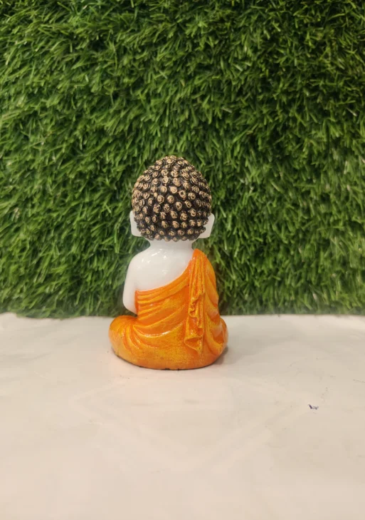 Flower Holding Baby Monk Figurine – Orange & White | 4.5 Inch