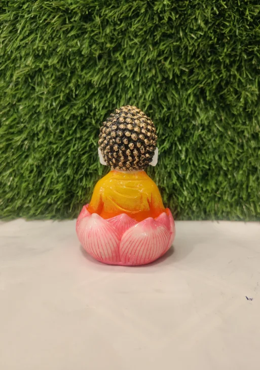 Lotus Seat Little Monk – White & Orange Polymarble Figurine