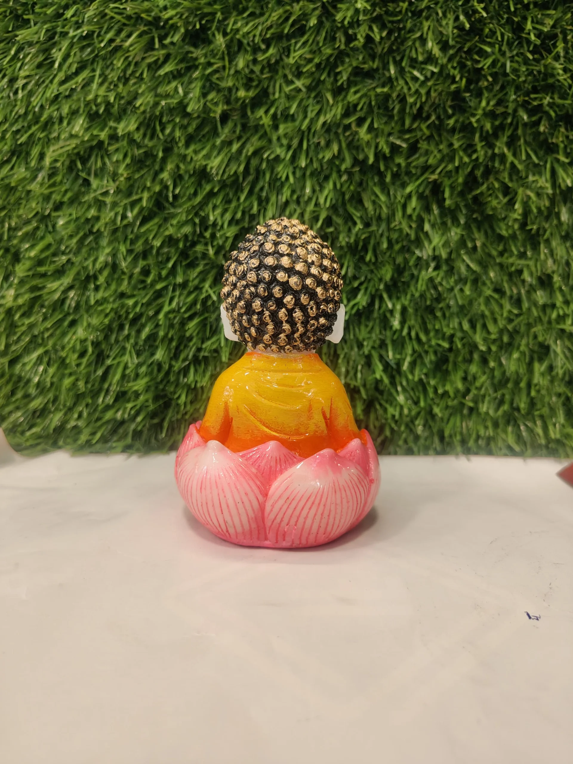 Lotus Seat Little Monk – White & Orange Polymarble Figurine - Image 1