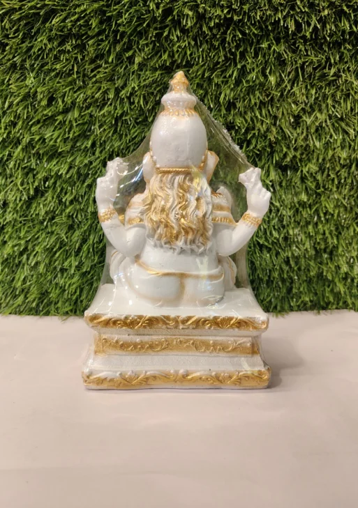 Lord Ganesha Idol – White & Gold | 8.5 Inch