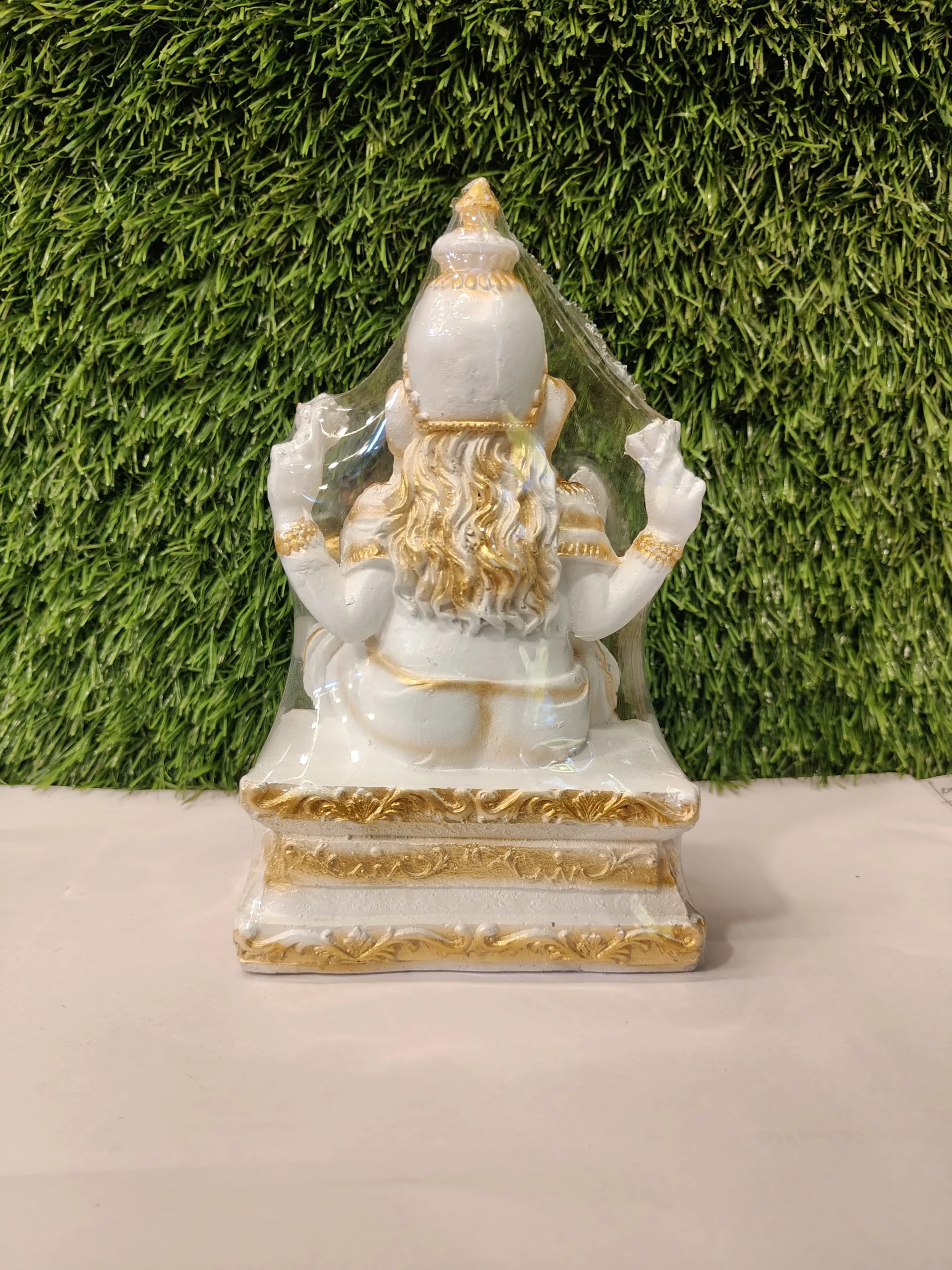 Lord Ganesha Idol – White & Gold | 8.5 Inch - Image 1