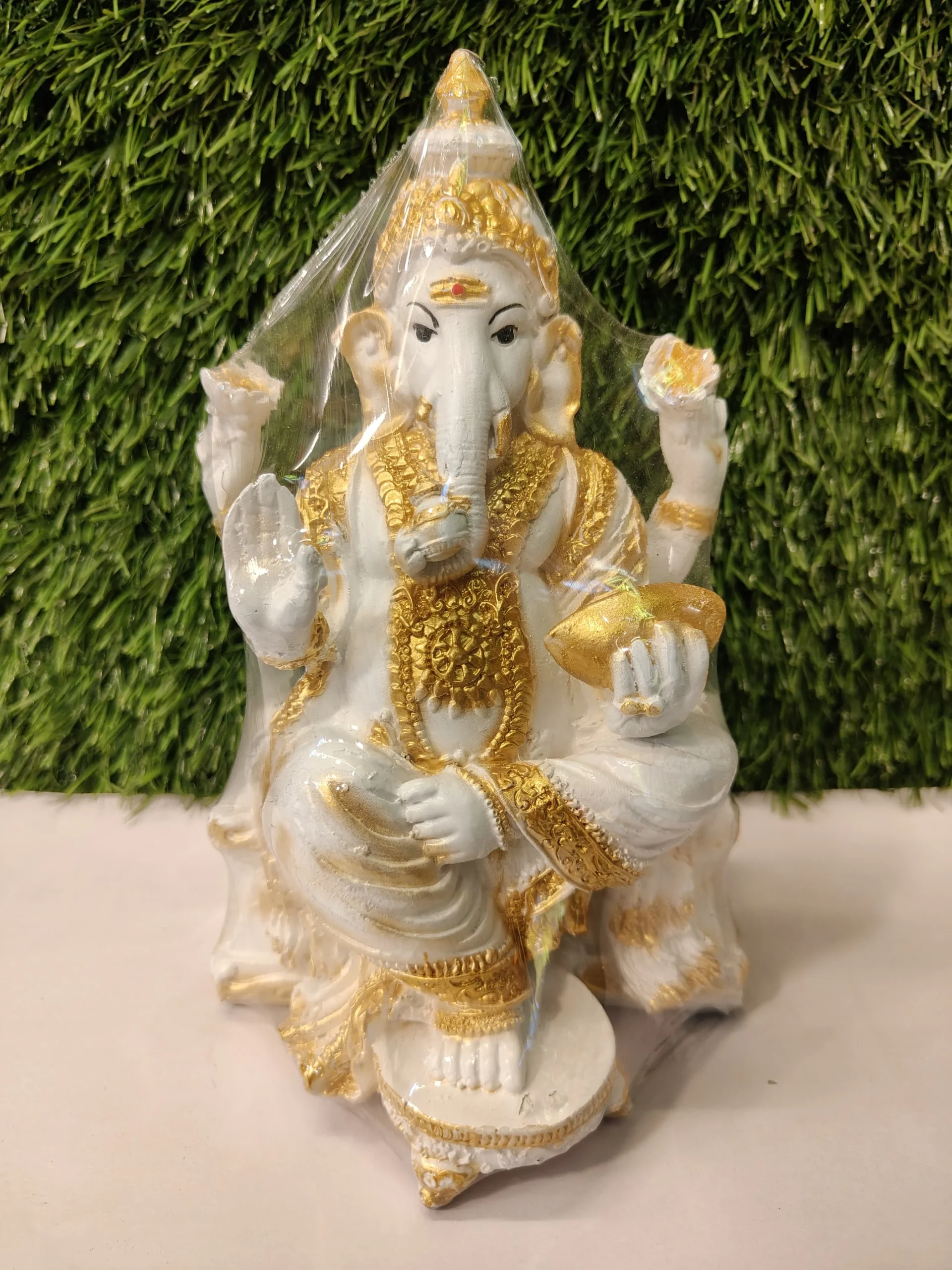 Lord Ganesha Idol – White & Gold | 8.5 Inch - Image 2